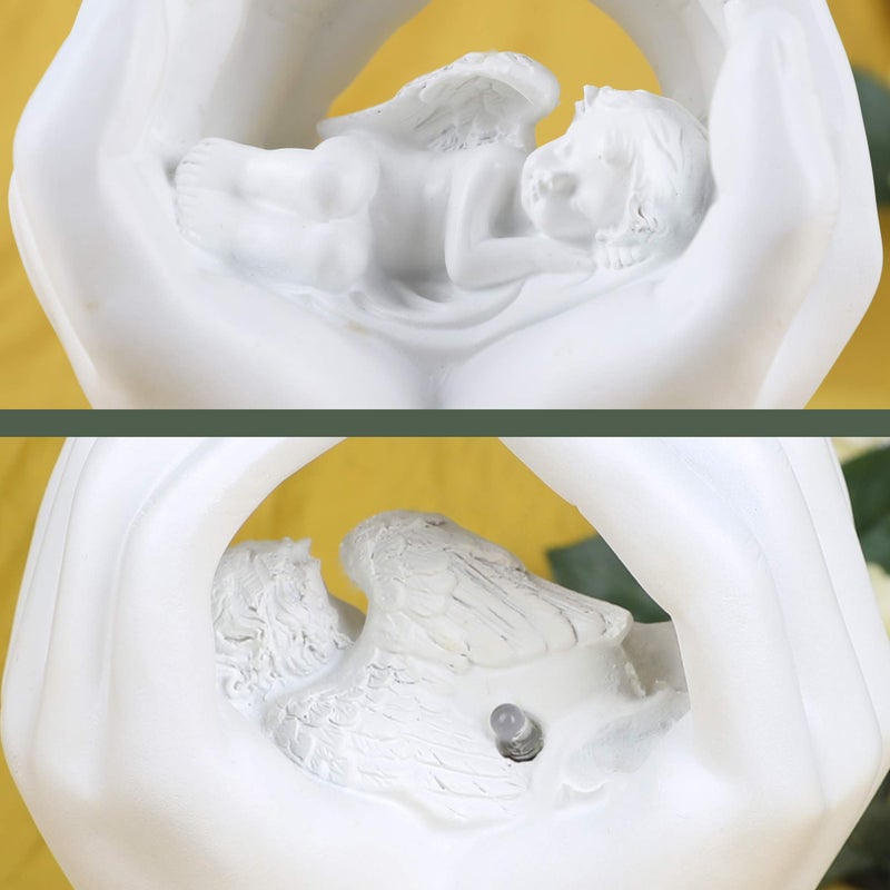 JUNIQUTE Sleeping Resting Angel in God's Hand with Colorful Light Fairy Garden Deco Cupid Statue Home Deco Cherub Statue Baby Sculpture Figurine Memorial - Image 4